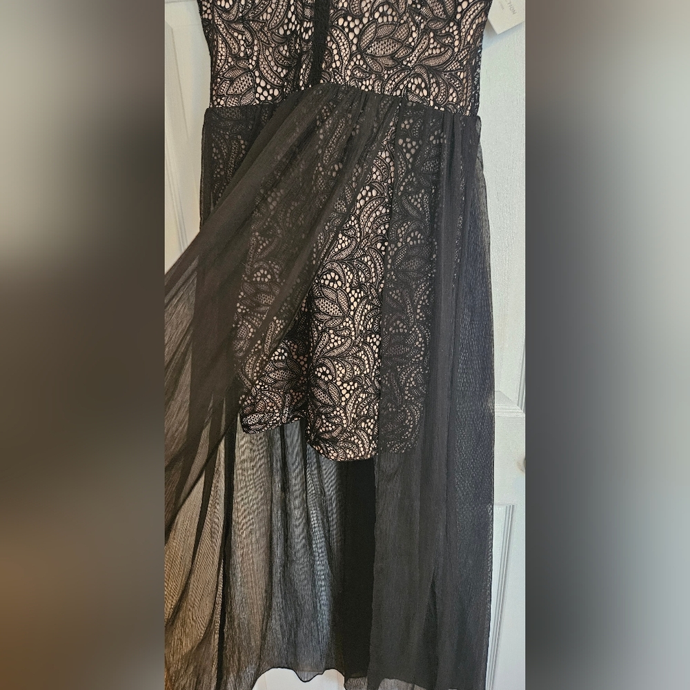 NWT. Dynamite Black Lace Maxi Dress Sheer Overlay V-neck Sleevless Evening XL. - Picture 4 of 10
